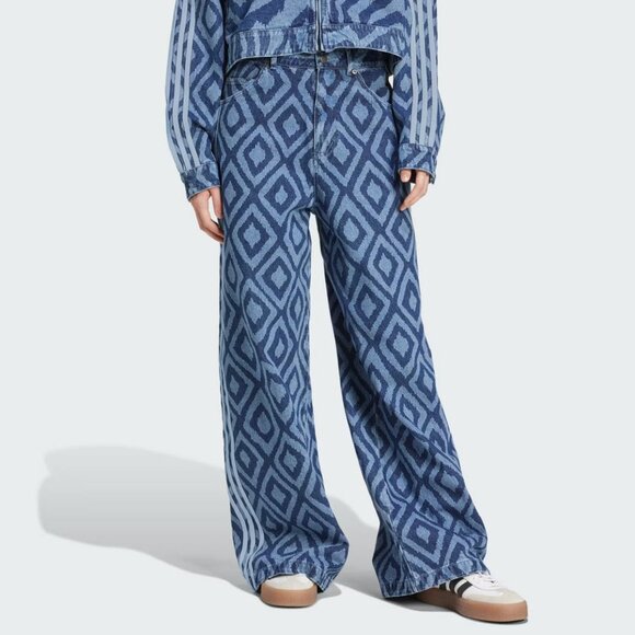adidas x Farm Rio Denim Track Wide Legge Jeans Pant Sz 23 - Picture 1 of 11